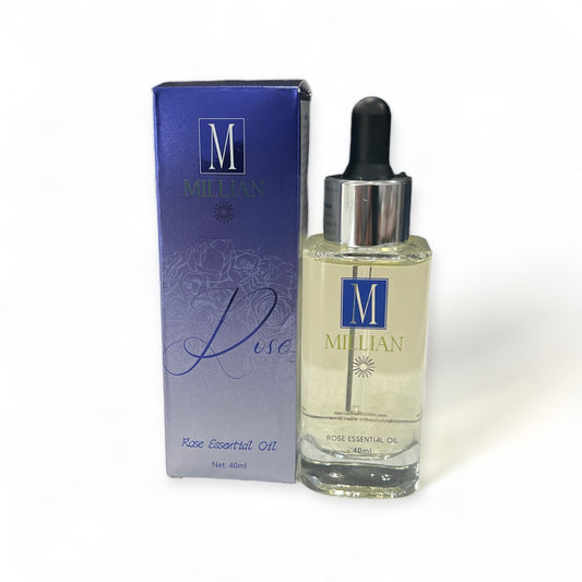 Millian Skincare Rose Essential Oil, for all skin types. Vitamin c oil for face, Rich in Vitamin A, Vitamin B3, Vitamin C, Vitamin E, Serum, Collagen and Hyaluronic acid, It's the highest quality rose essential for Millian Skincare. 40ML, grab the complete amino acid and probiotic bundle set that includes serum.