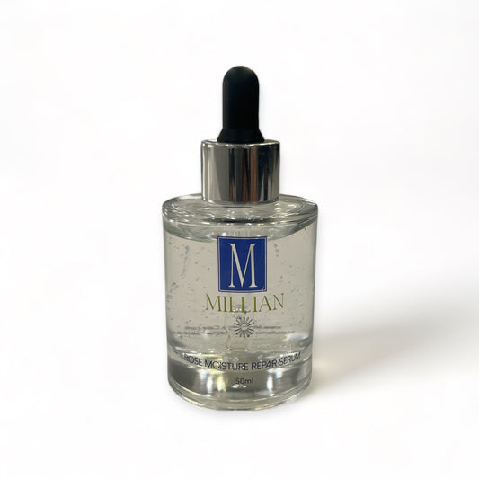 Rose Moisture Repair Serum by Millian Skincare.Soothing rose, grapefruit seed and algae extracts, along with amino acids calm and replenish vital moisture for healthier skin.